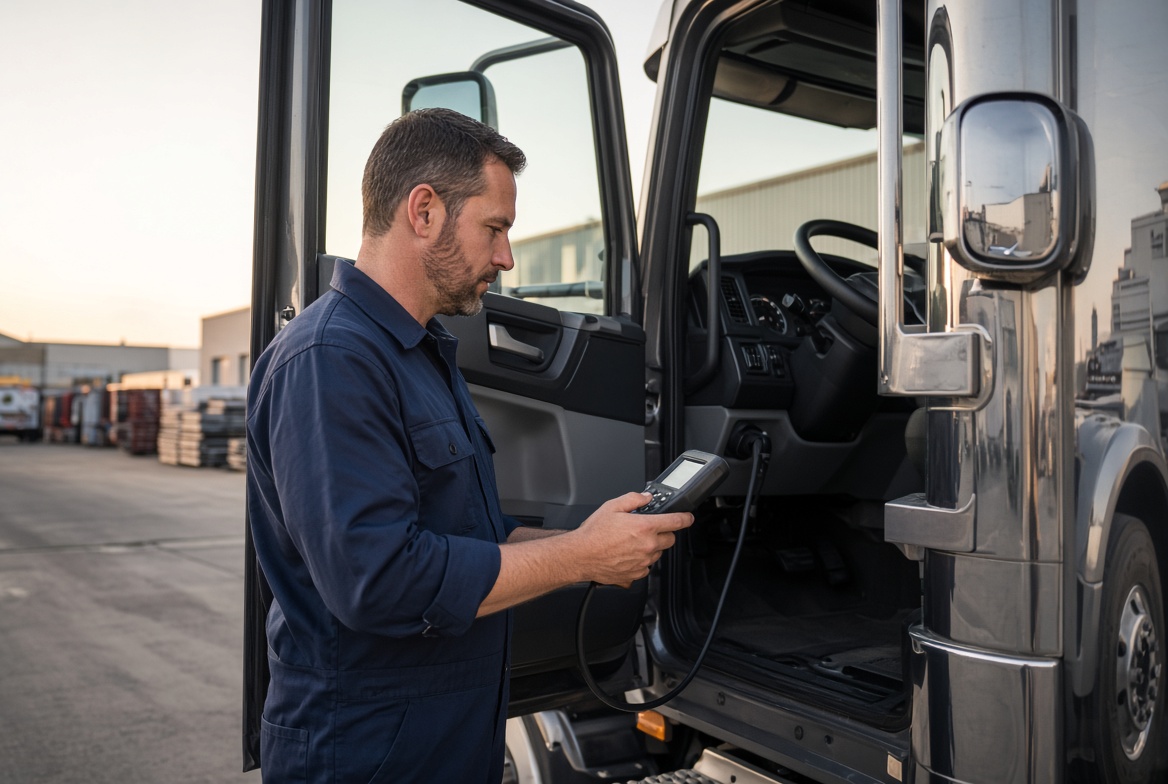Technician scanning a truck